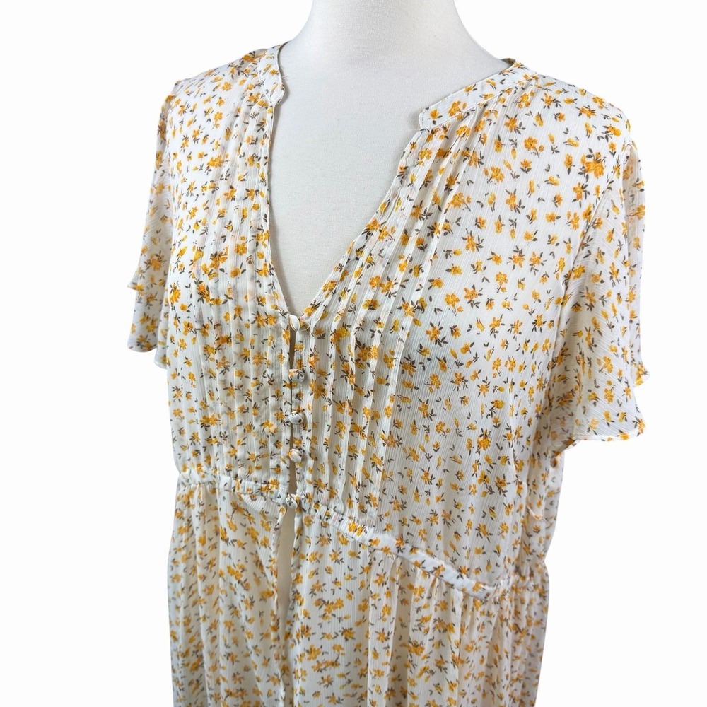Torrid Top Floral Blouse Kimono Women's 3 White Yellow Maxi Top Hi Lo Top - Picture 4 of 10